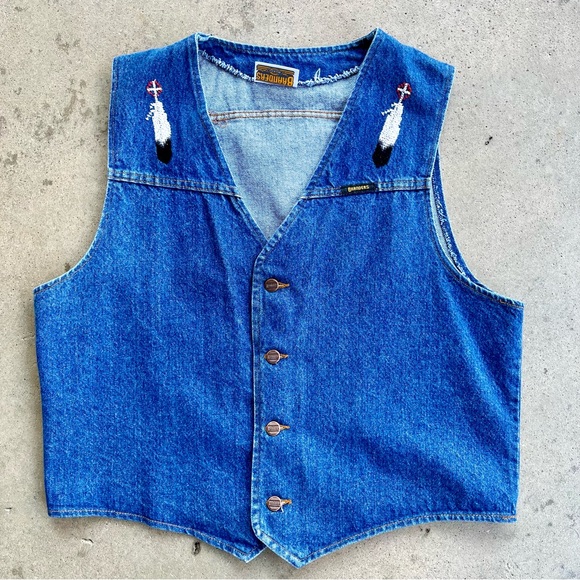 Branders Dickies Denim Vest Western Feathers Embroidery